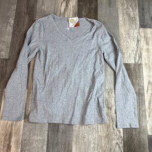 Zeanana Outfitters Women’s Large Gray Long Sleeve Tshirt, V Neck